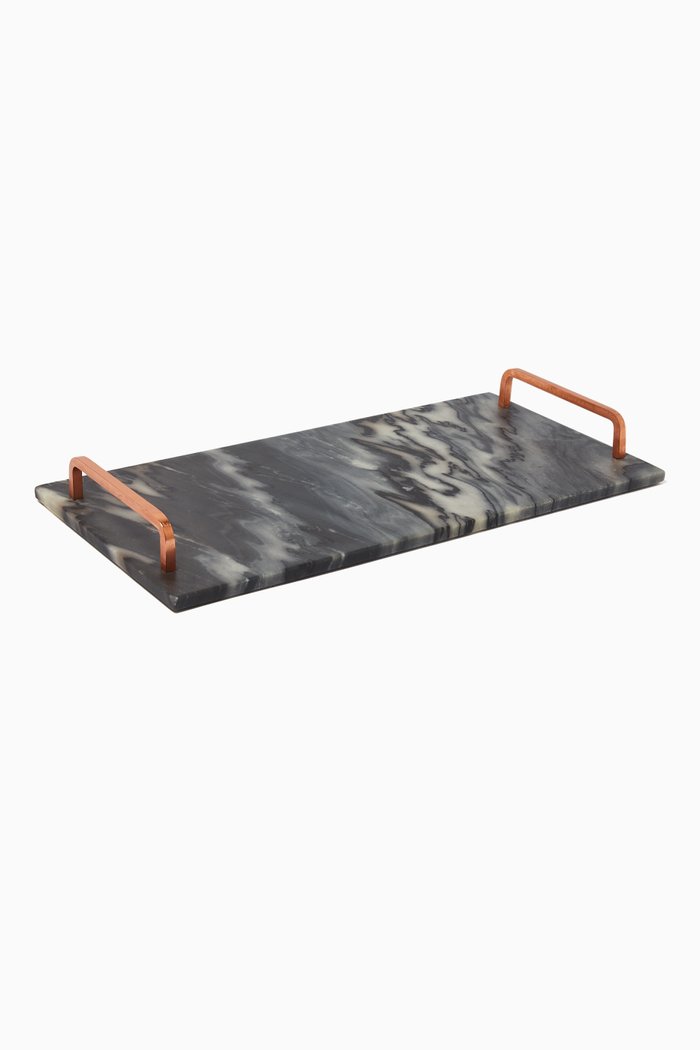 

Tray with Copper Handles in Marble, Black