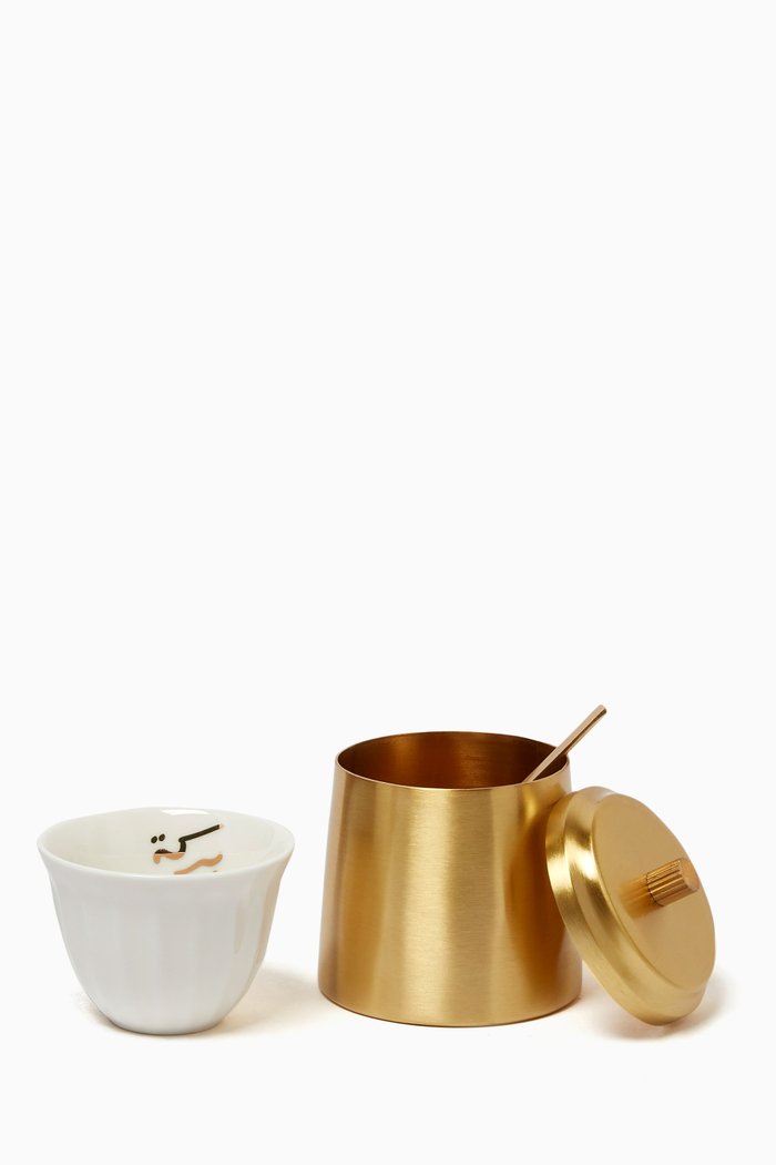 

Baraka Chaffe Cups with Tray and Sugar Bowl, Set of 6, Gold