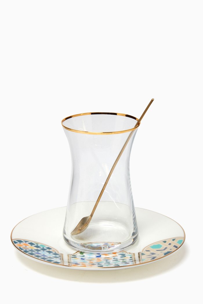 

Arches Istikana Tea Cups with Saucers, Set of 6, White