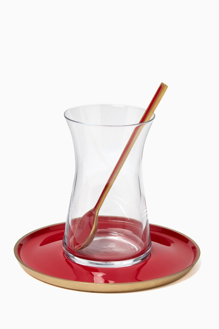 

Istikana Tea Cups with Saucers, Set of 6, Red