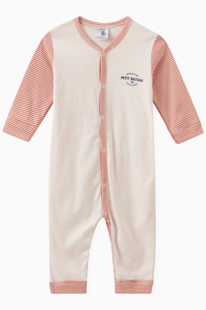 

Pinstriped Logo Romper in Cotton, Multicolour