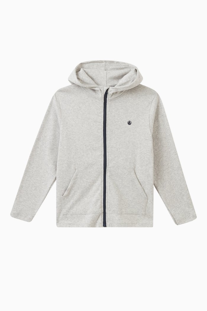 Logo Detail Hoodie in Cotton, Grey