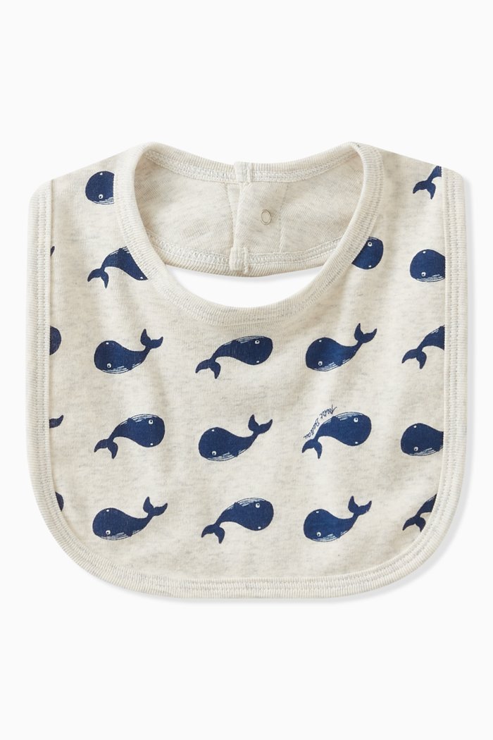 Whale Print Bib in Cotton, Neutral