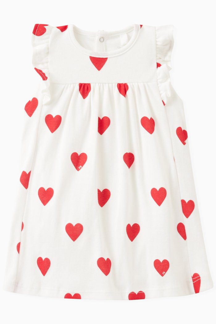 

Heart Print Dress in Cotton, White