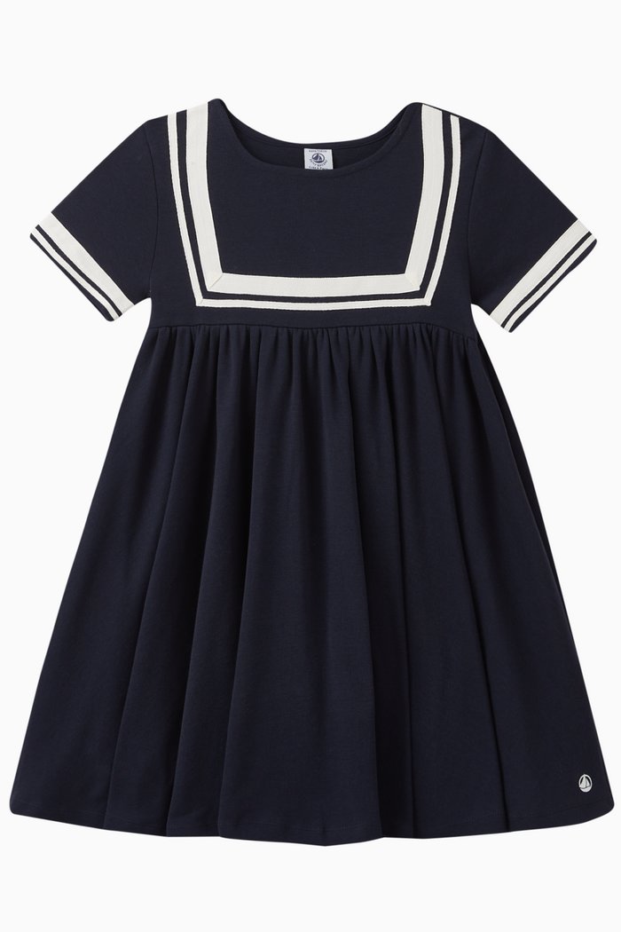 

Stripe Detail Dress in Organic Cotton, Blue