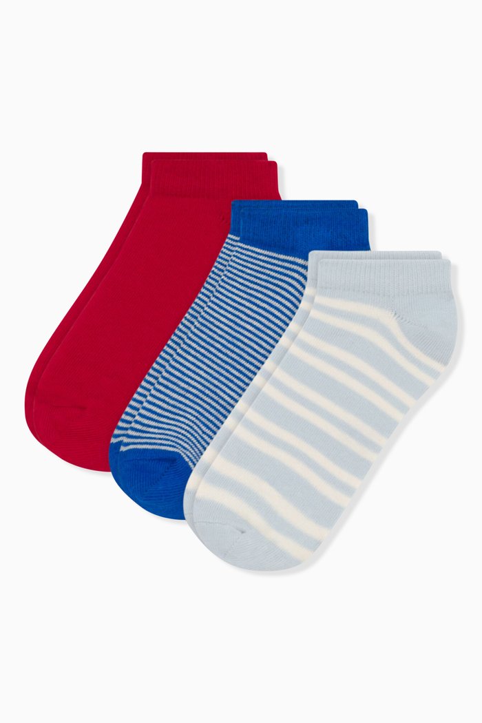 

Striped Ankle Socks, Set of Three in Cotton, Multicolour