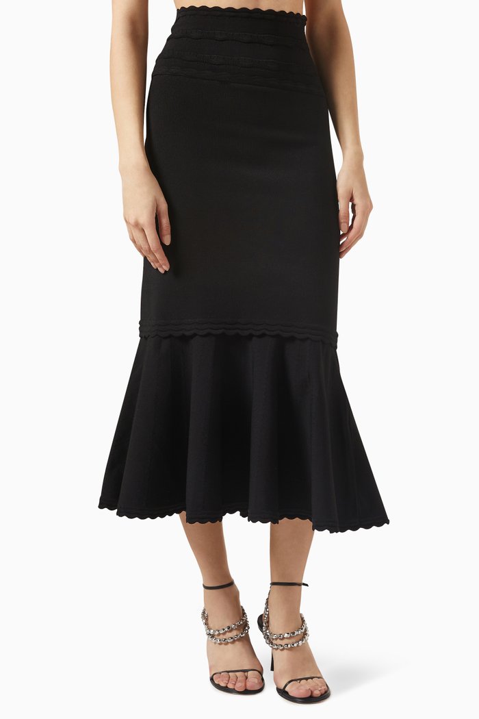 

Flared Midi Skirt in Compact Knit, Black