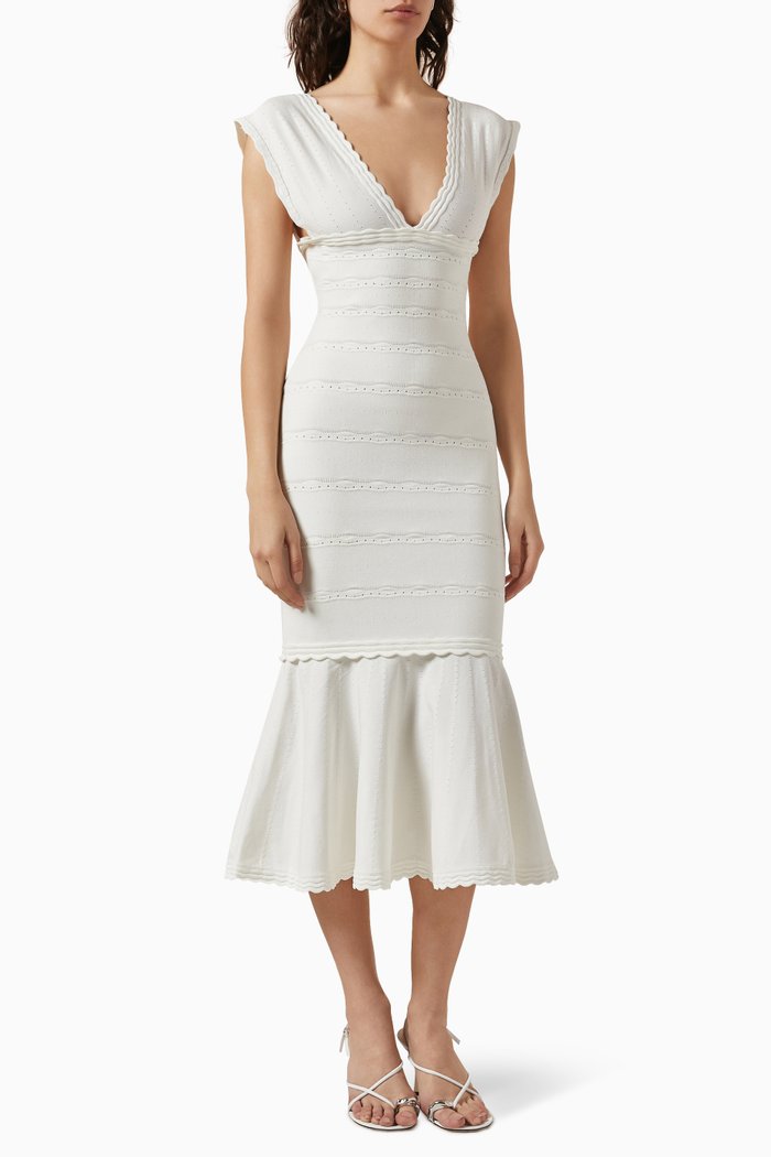 

Flared Midi Dress in Compact Knit, White