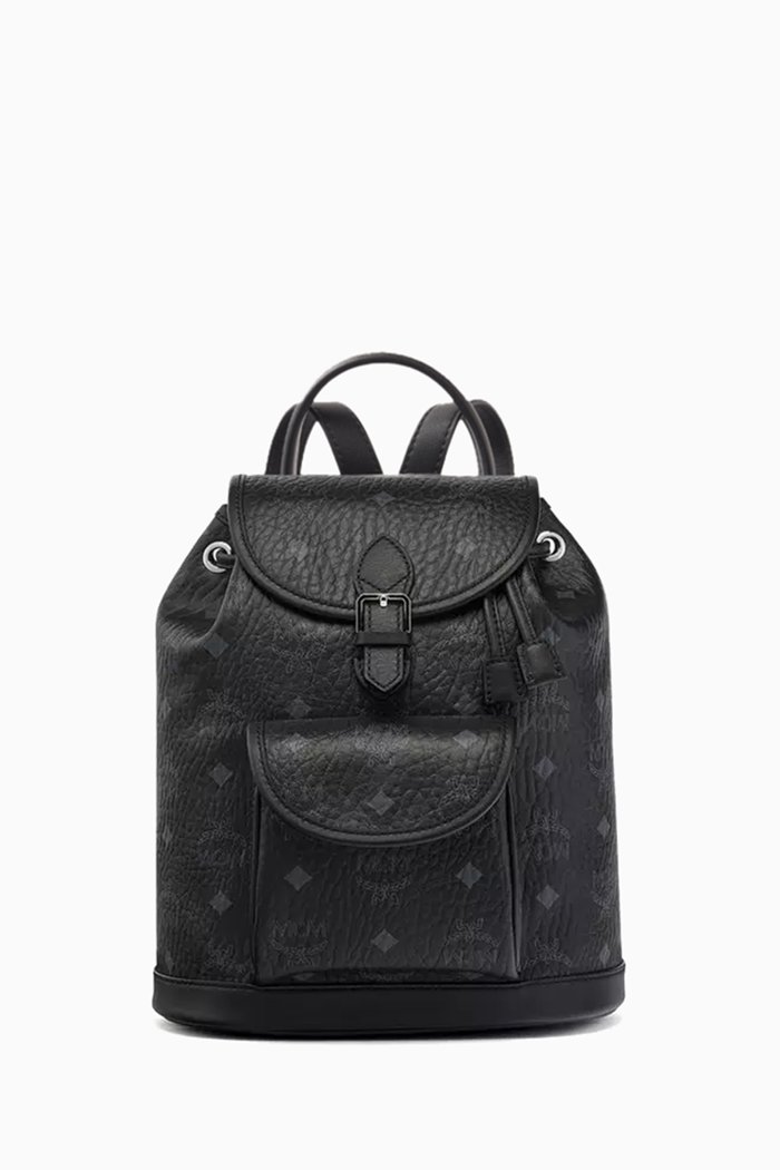 

Mini Aren Drawstring Backpack in Visetos, Black