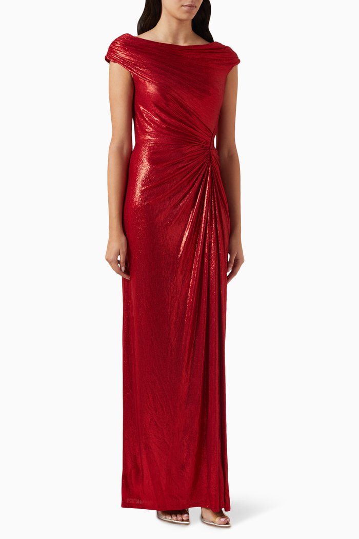 Emersyn Draped Gown in Lamé, Red