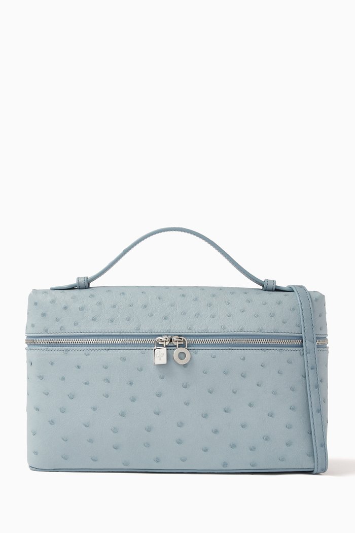 

Extra Pocket Pouch L27 Bag in Ostrich leather, Blue