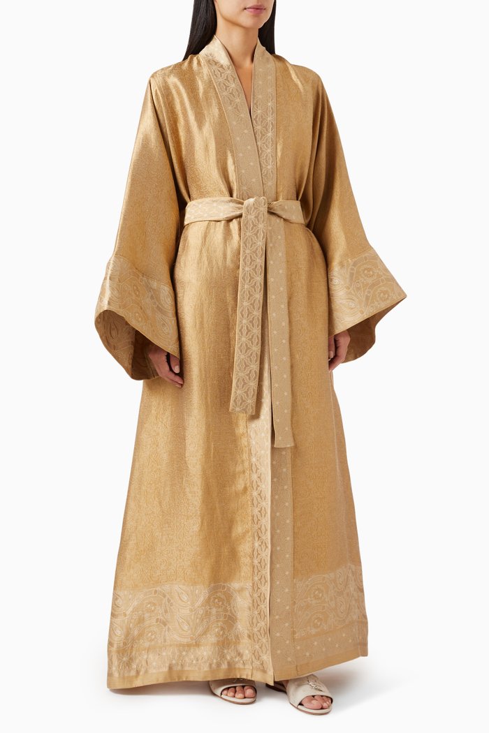 

Kasey Jacquard Coat in Silk & Linen-blend, Gold