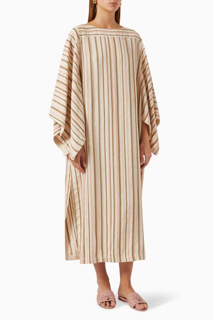 

Veronica Stripe Maxi Kaftan Dress in Terry Cloth, Multicolour