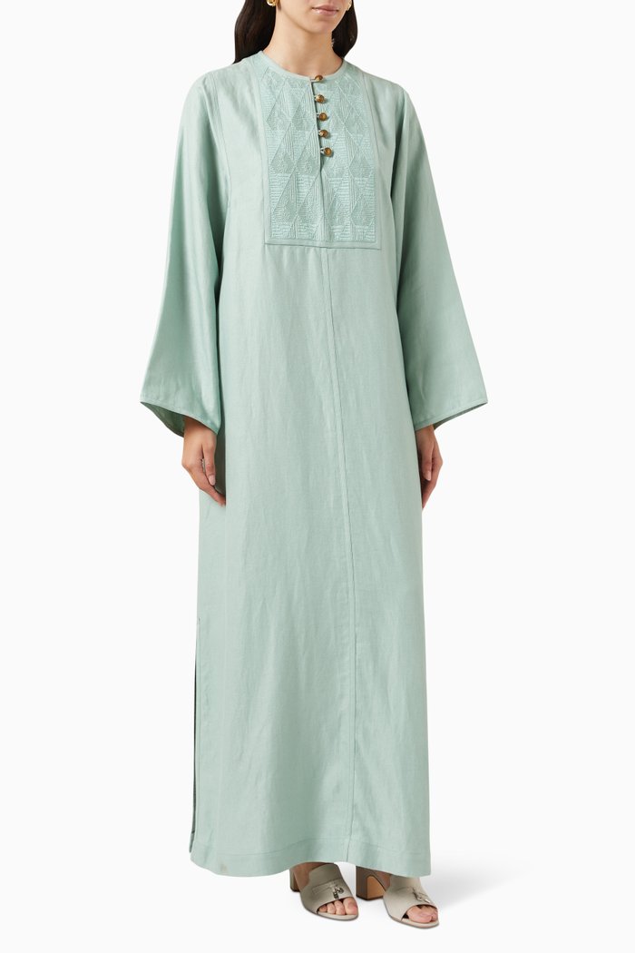 Elizabeth Maxi Tunic Dress in Linen, Blue