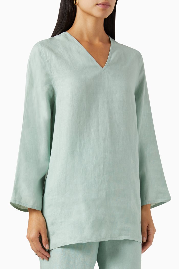 V-neck Tunic in Linen, Blue