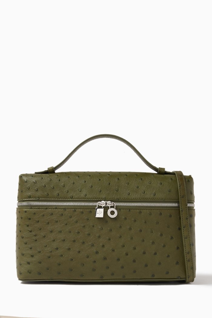 

Extra Pocket Pouch L27 Bag in Ostrich leather, Green