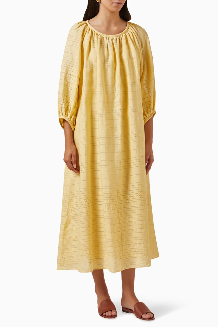 

Medea Belted Midi Dress in Linen, Yellow