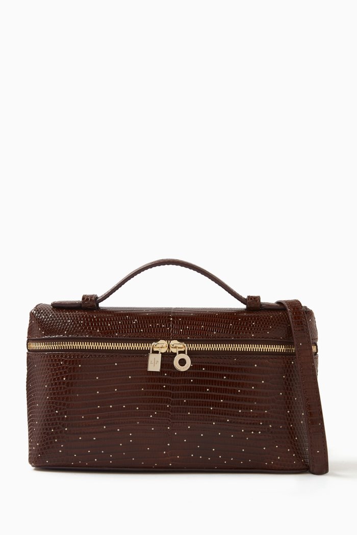 

Extra Pocket Pouch L 19 in Lizard leather, Brown