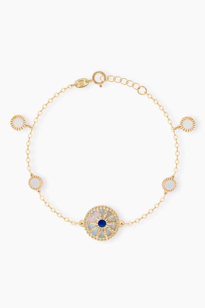 Amelia Dubai Mother of Pearl Charm Reversible Bracelet in 18kt Gold, Yellow