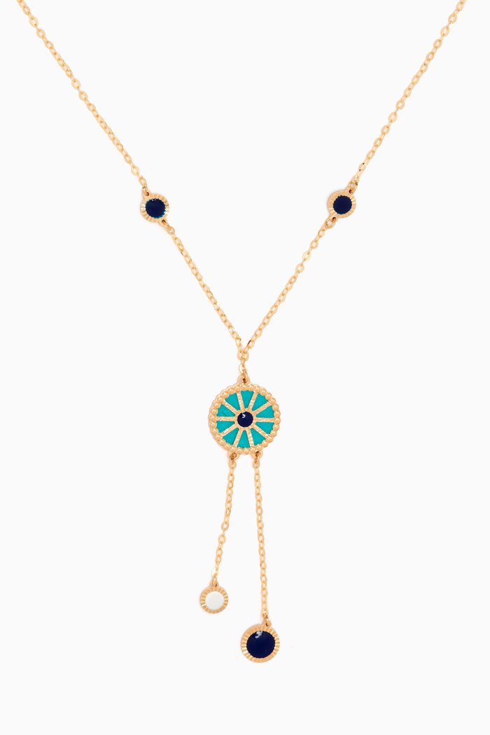 

Amelia Dubai Mother of Pearl Lariat Reversible Necklace in 18kt Gold, Yellow