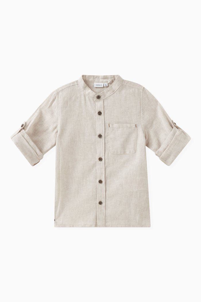 Striped Shirt in Organic Cotton, Brown