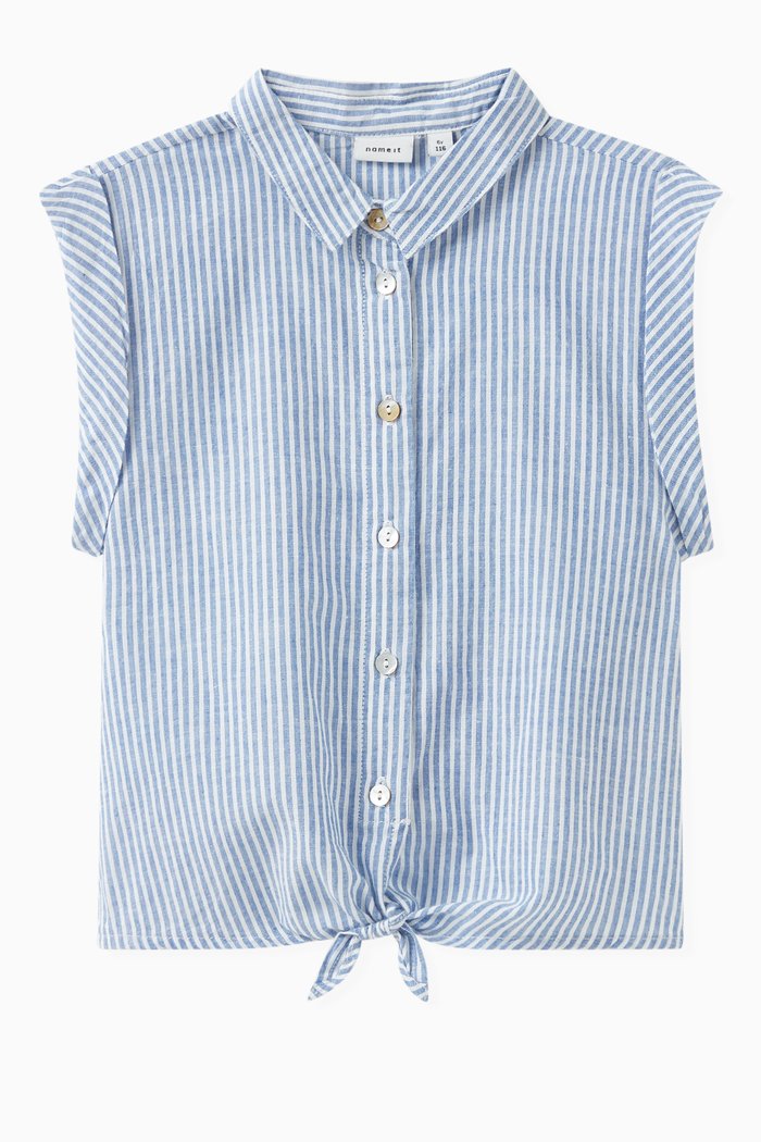

Striped Knot-detail Shirt in Cotton, Blue