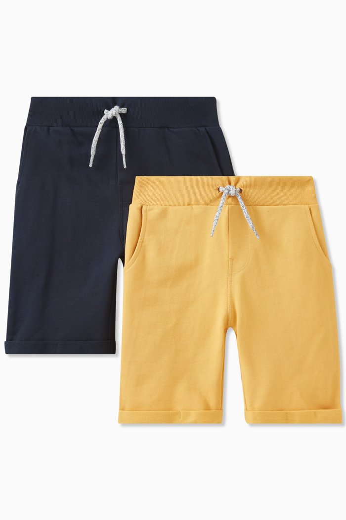 

Drawstring Sweat Shorts in Cotton, Set of 2, Brown