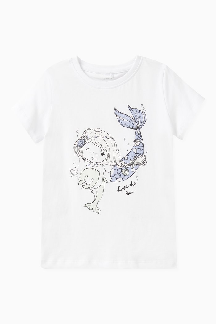 

Mermaid Print T-shirt in Cotton, White
