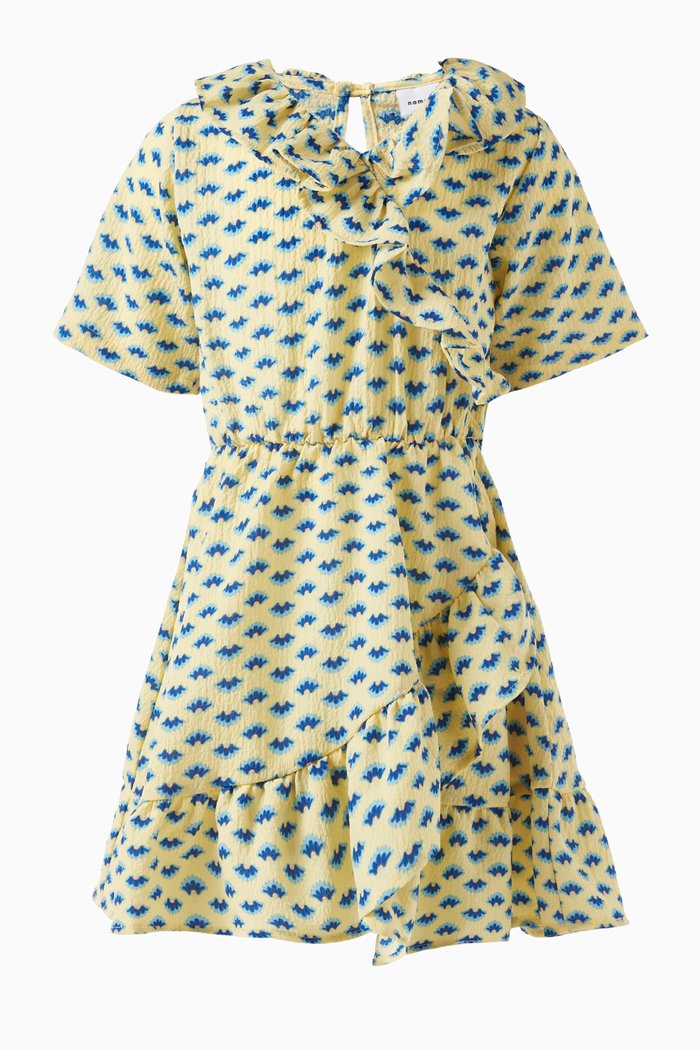 

Printed Wrap-over Dress, Yellow