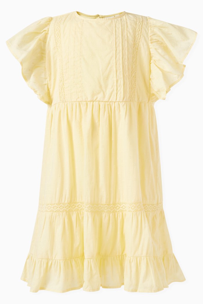 

Embroidered Ruffle Dress in Cotton, Yellow