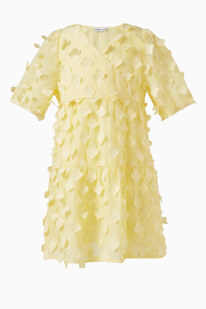 

Floral-embroidered Dress in Polyester, Yellow