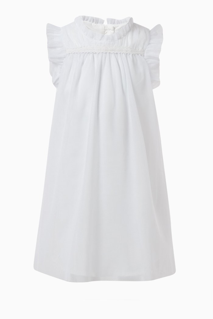 

Frilled Embroidered Dress in Polyester, White