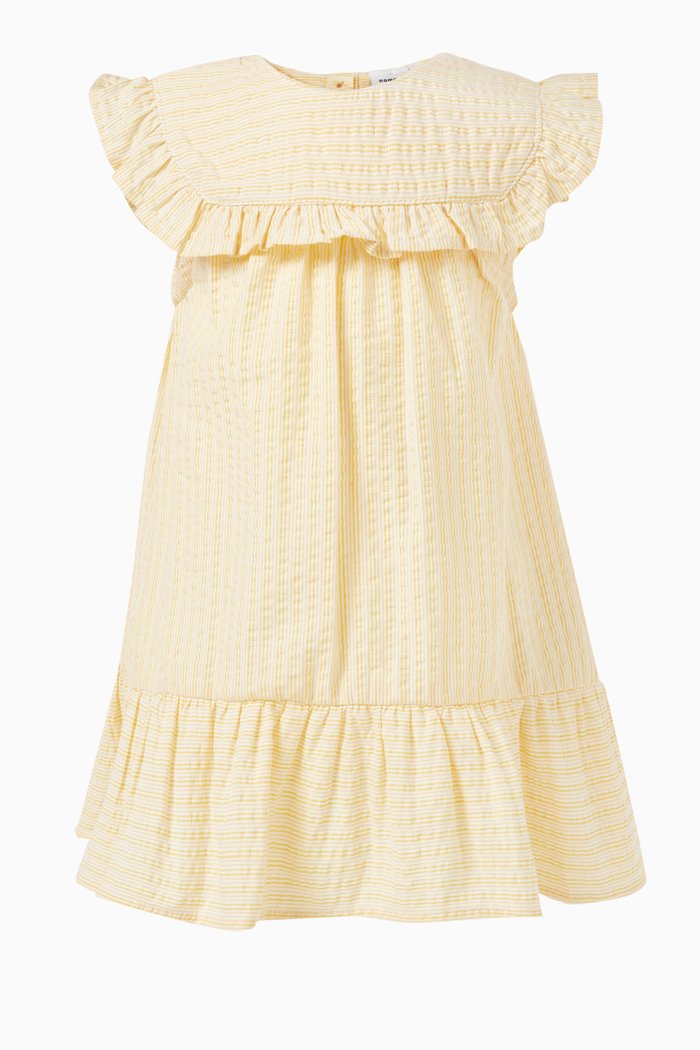 

Striped Ruffle-bib Dress in Cotton, Yellow