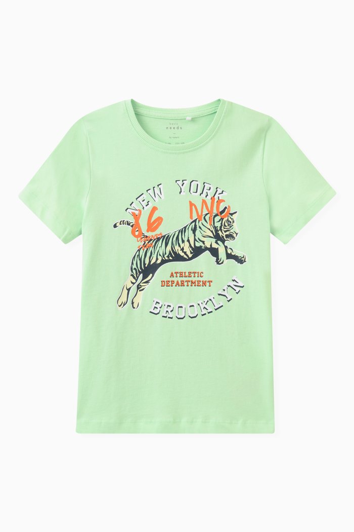 

Graphic Print T-shirt in Cotton Jersey, Green