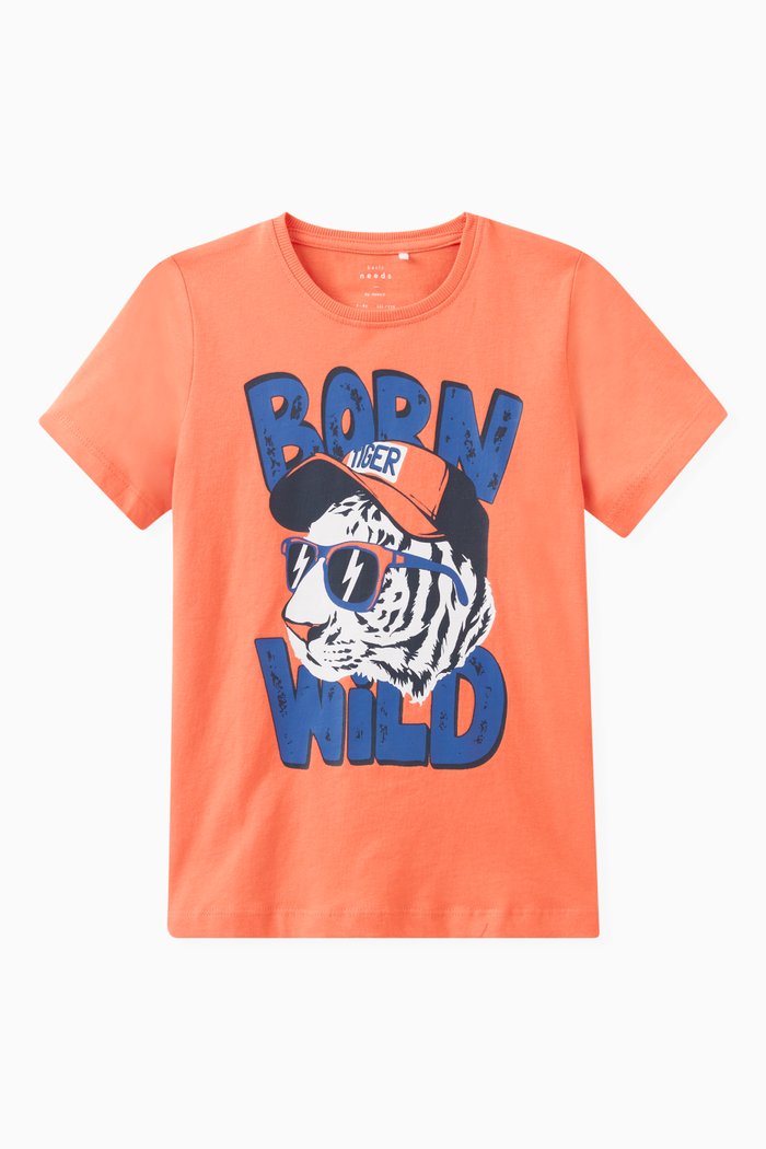 

Graphic Print T-shirt in Cotton Jersey, Orange