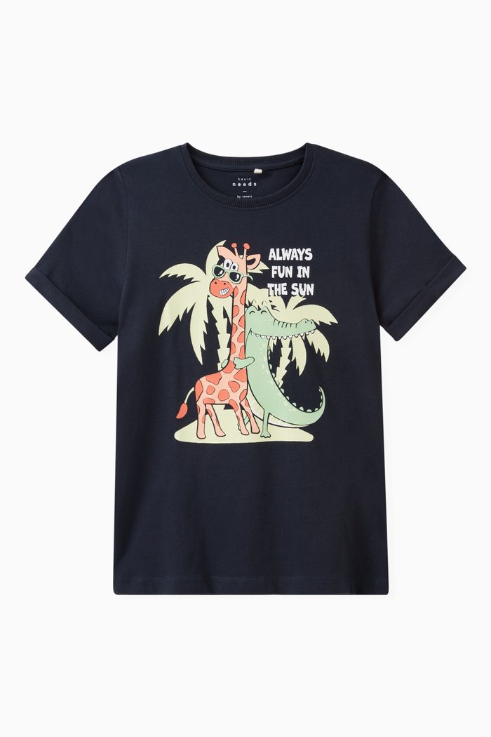

Graphic Print T-shirt in Cotton Jersey, Blue