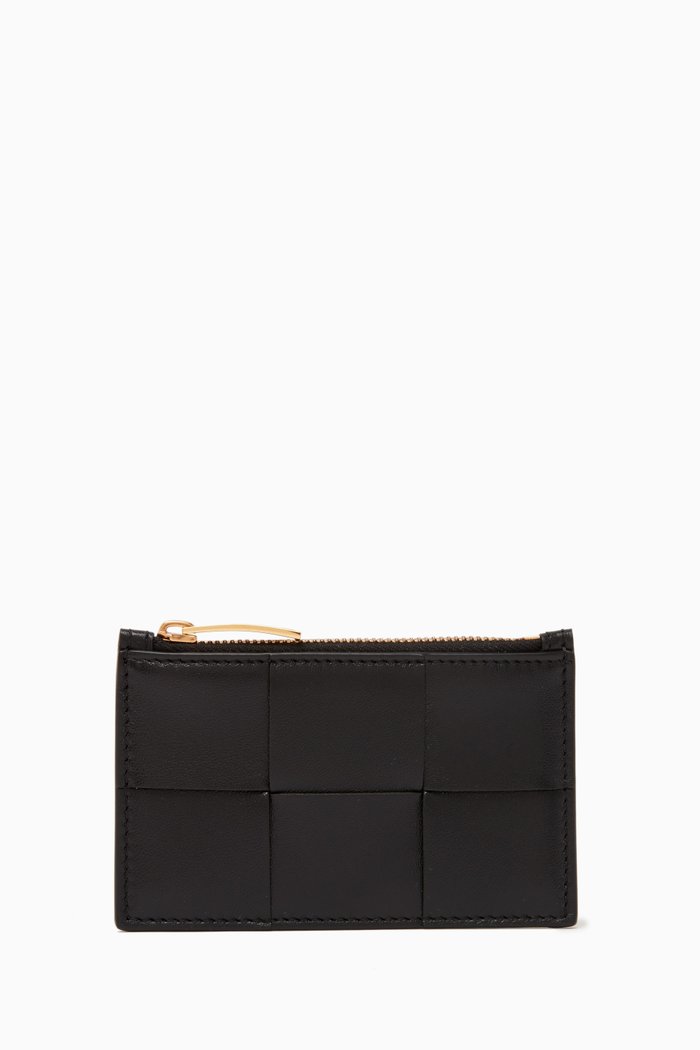 

Zipped Card Case in Intrecciato Nappa, Black