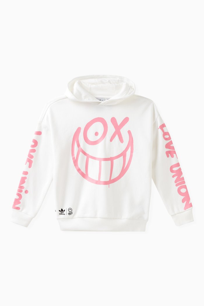 Smiley-face Hoodie in Cotton, White