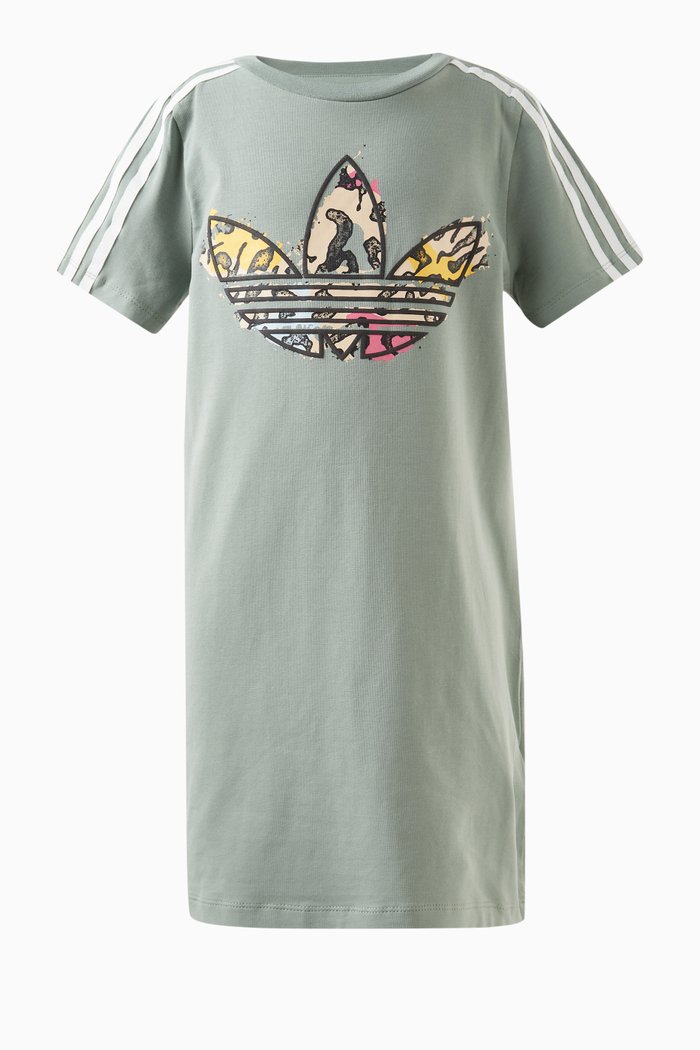 

Graphic Trefoil Logo Print Dress in Cotton Jersey, Green