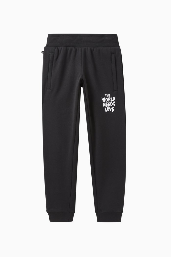 Text-print Sweatpants in Organic Cotton, Black