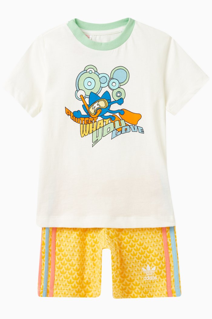 

Graphic Print T-Shirt & Shorts Set in Cotton Jersey, White