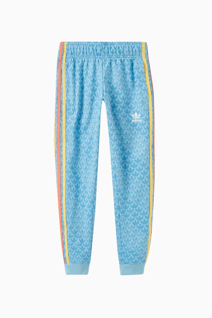 

Monogram Print Stripe Detail Sweatpants in Tricot, Blue