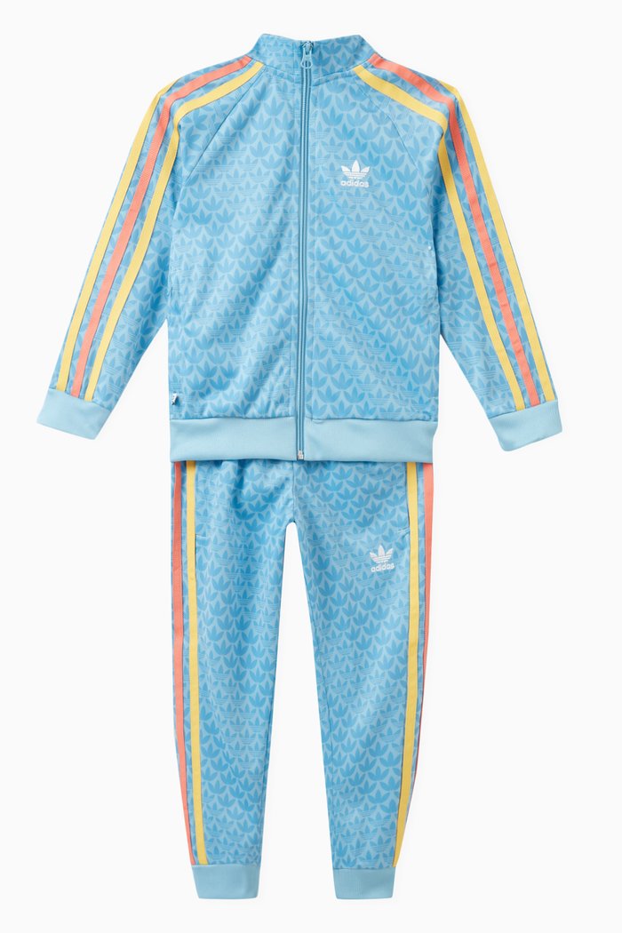 

Monogram Print Stripe Detail Tracksuit in Nylon Tricot, Blue