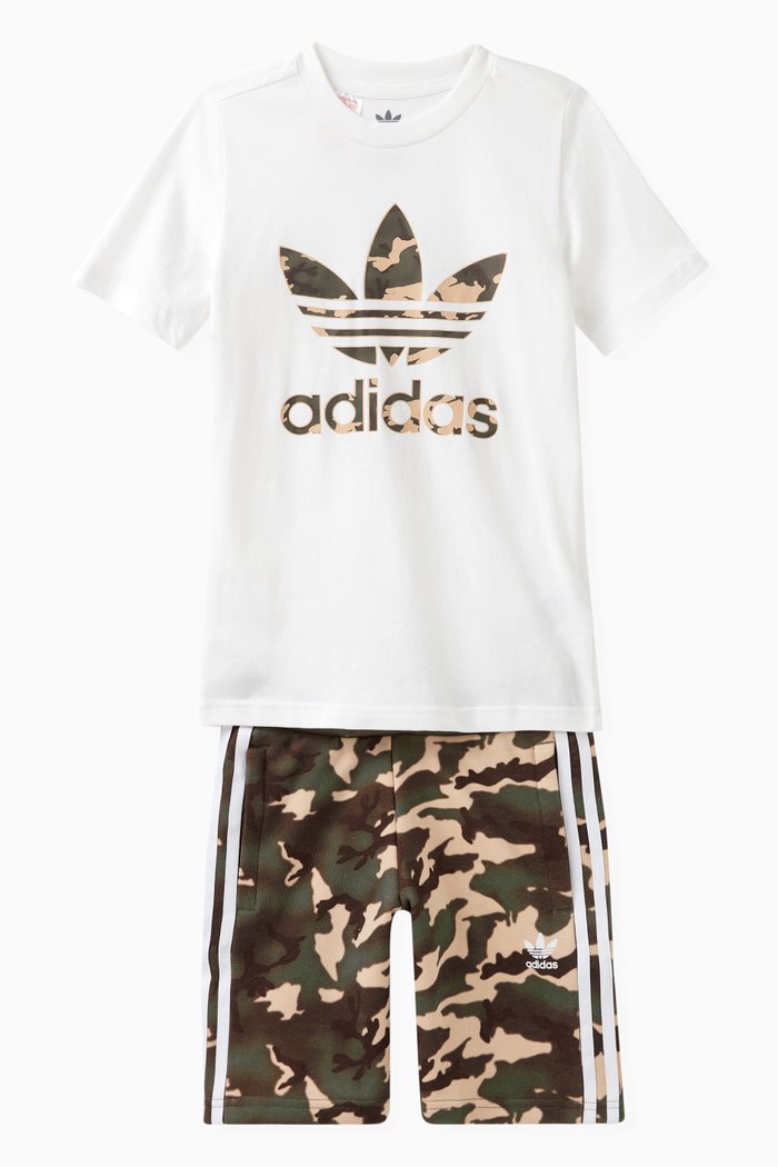 Trefoil Logo T-shirt & Shorts Set in Cotton, White