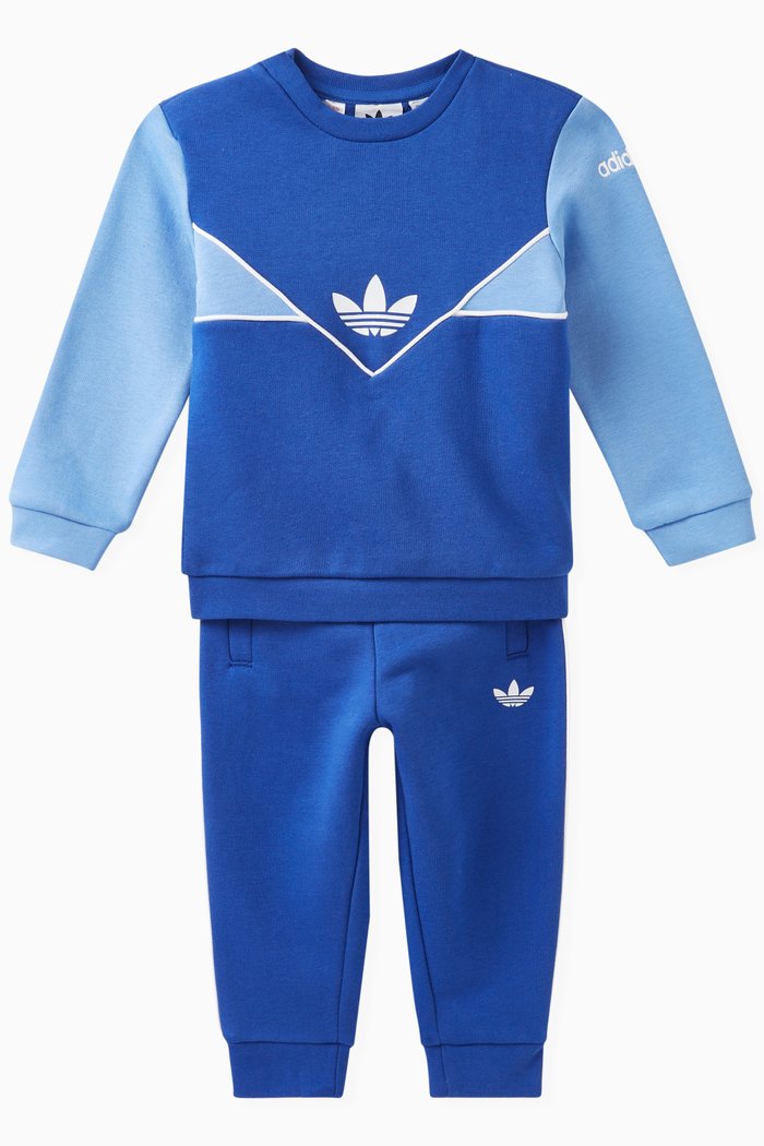

Colour-block Trefoil Logo Tracksuit in Cotton, Blue