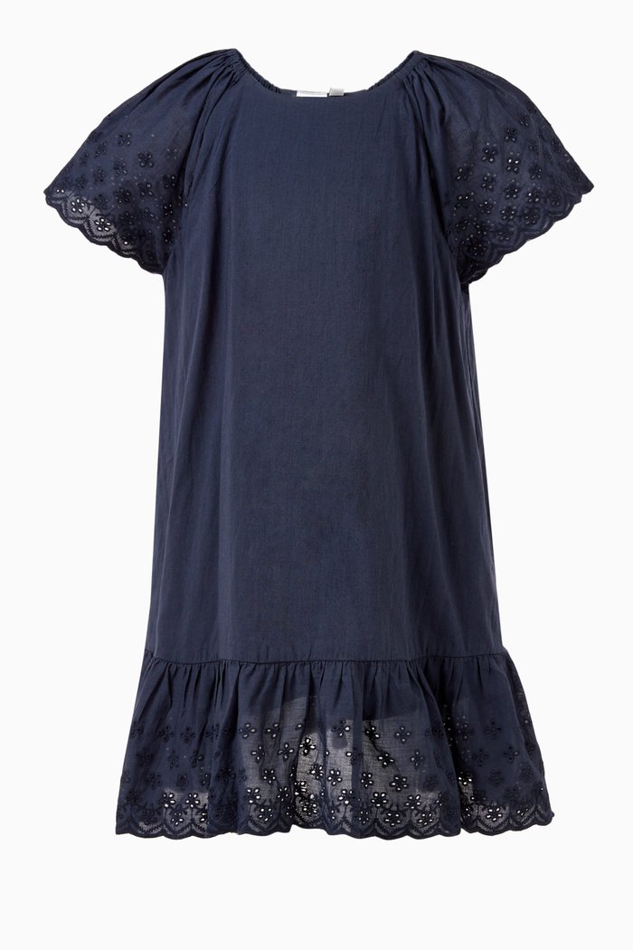 

Fiona Embroidered Dress in Cotton, Blue