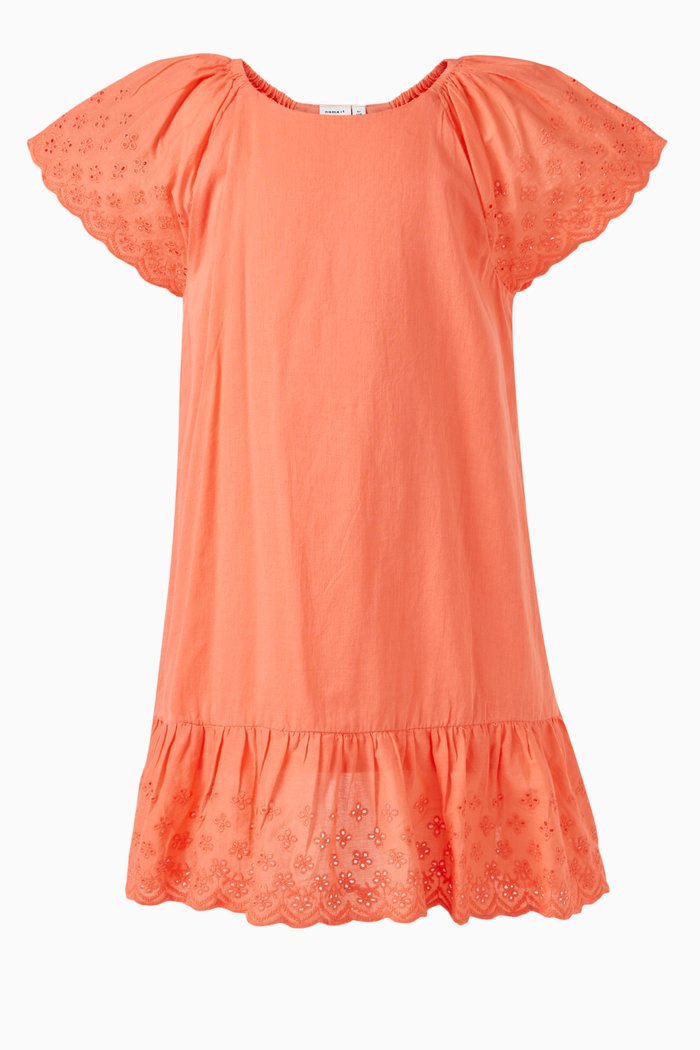 

Fiona Embroidered Dress in Cotton, Orange