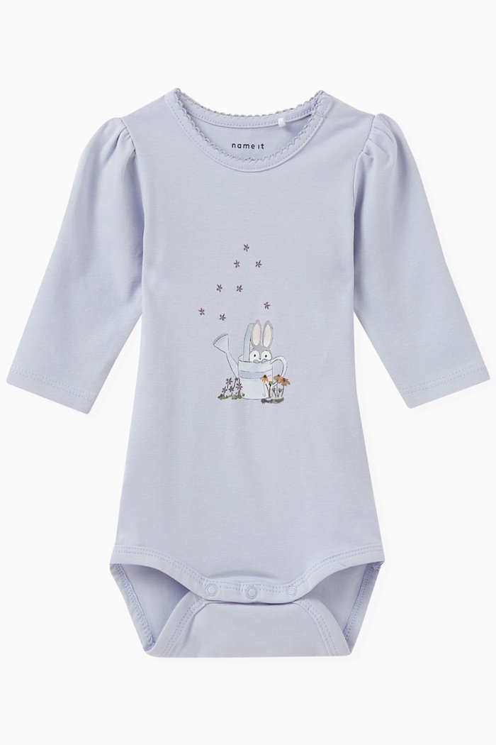 

Bunny-print Bodysuit in Cotton, Blue