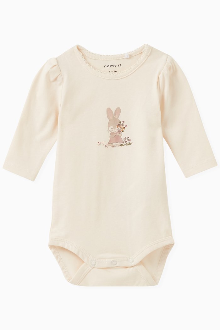 

Bunny-print Bodysuit in Cotton, Yellow