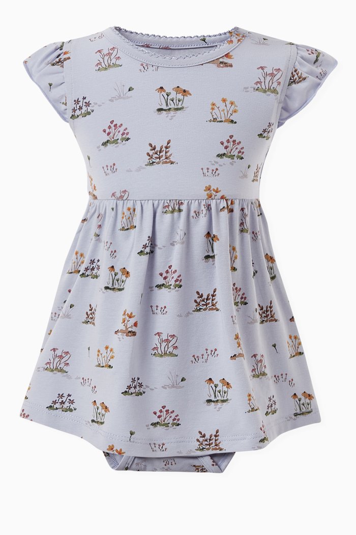 

Floral-print Body Dress in Cotton, Blue